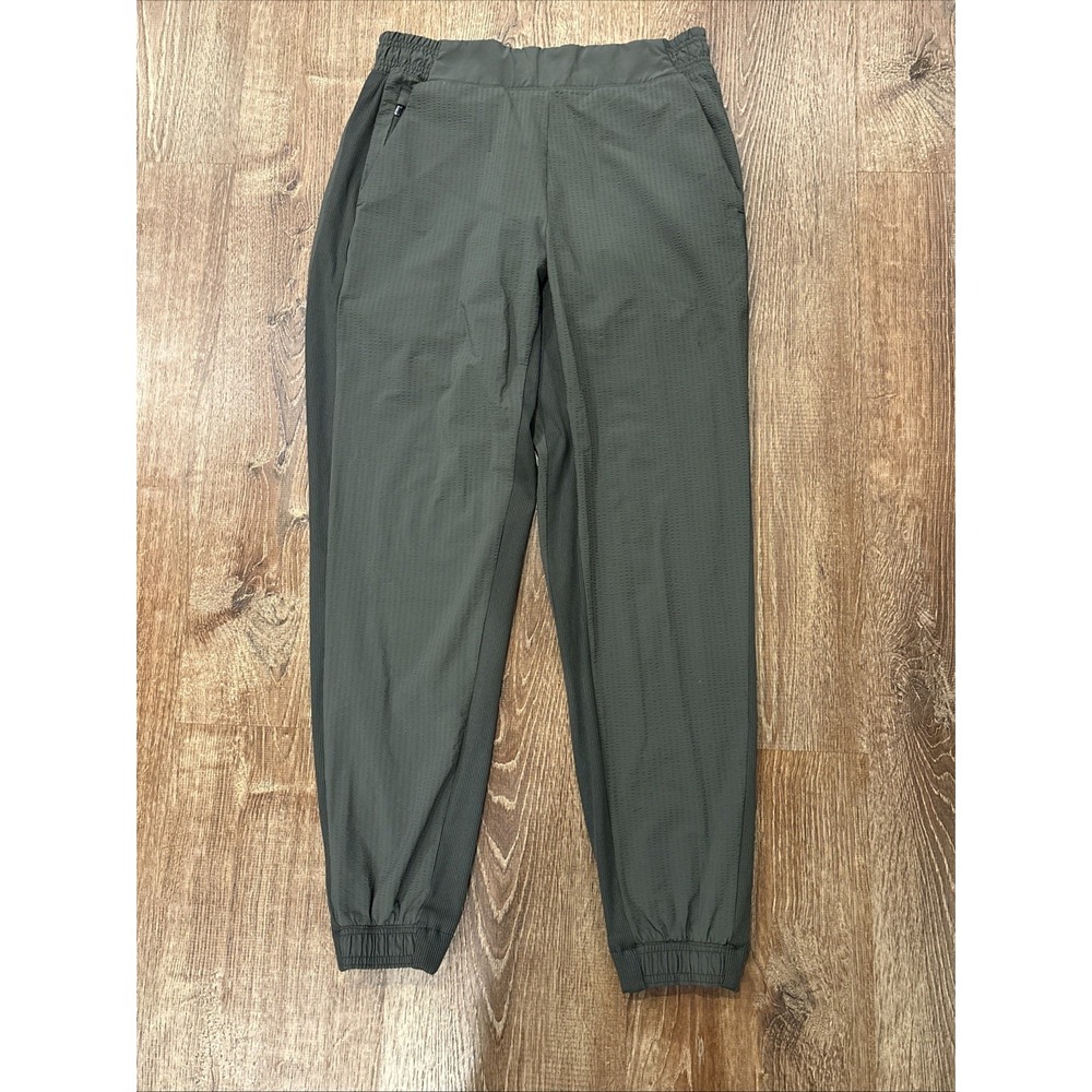 Athleta Brooklyn Textured Jogger Pants Olive Green Zip Pockets Athleisure 6